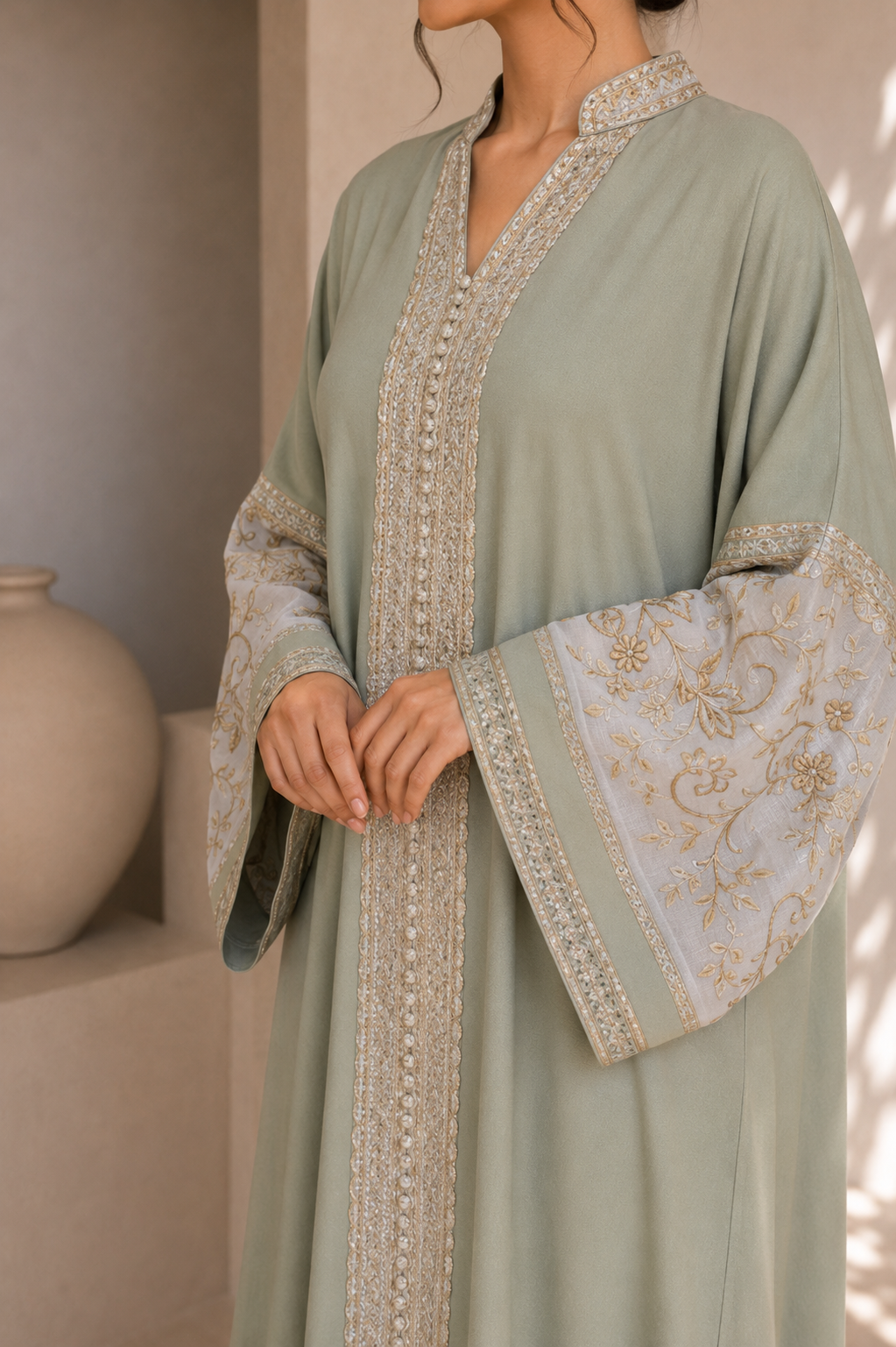 Sofia - Abaya écru brodée premium