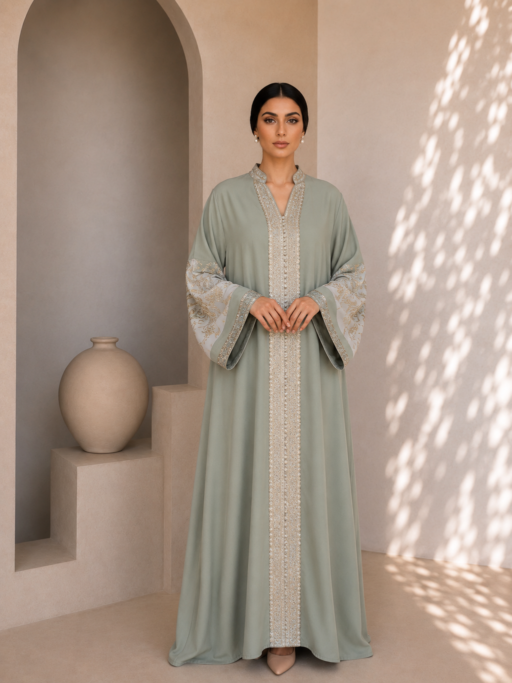 Sofia - Abaya écru brodée premium
