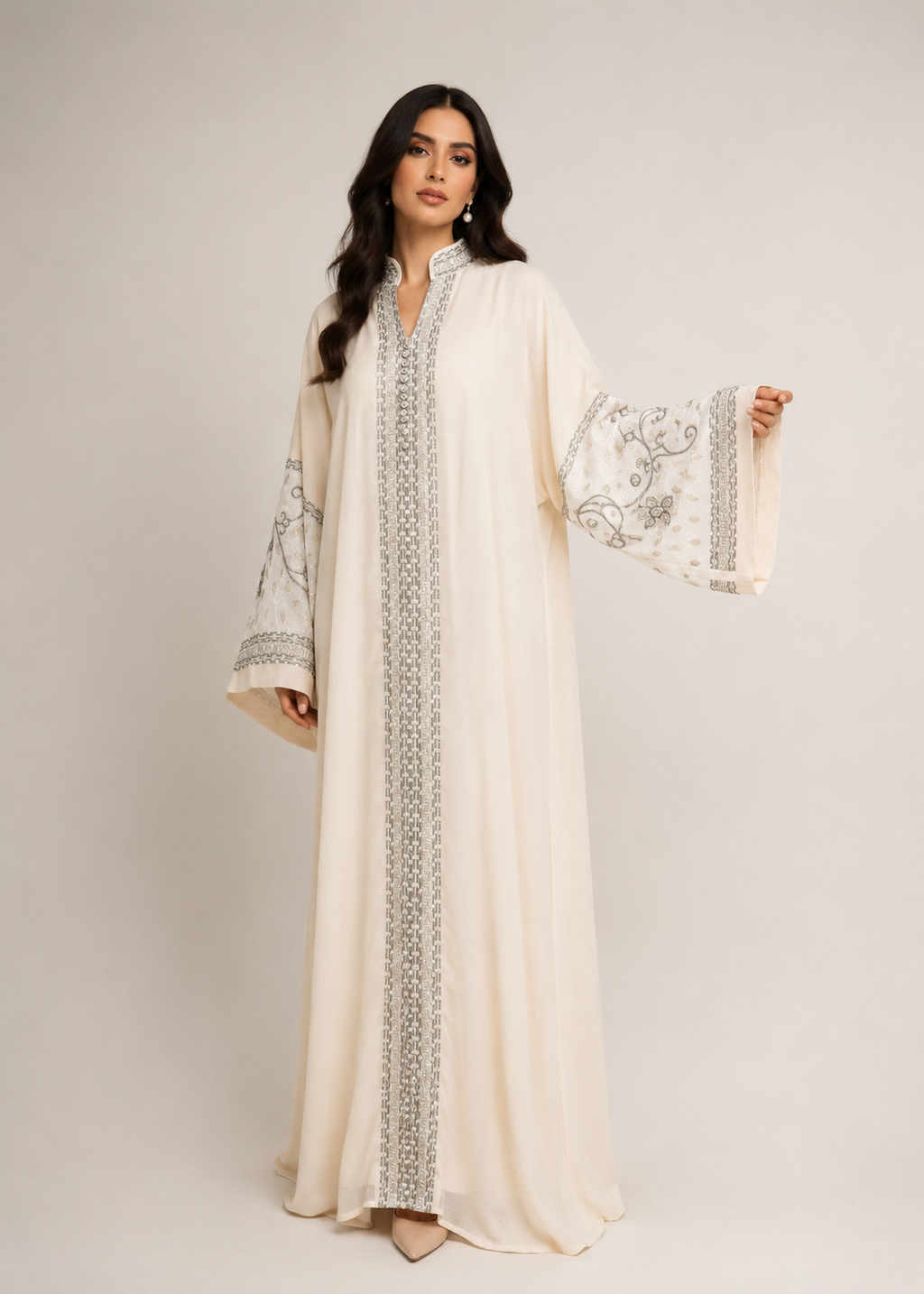 Sofia - Abaya écru brodée premium