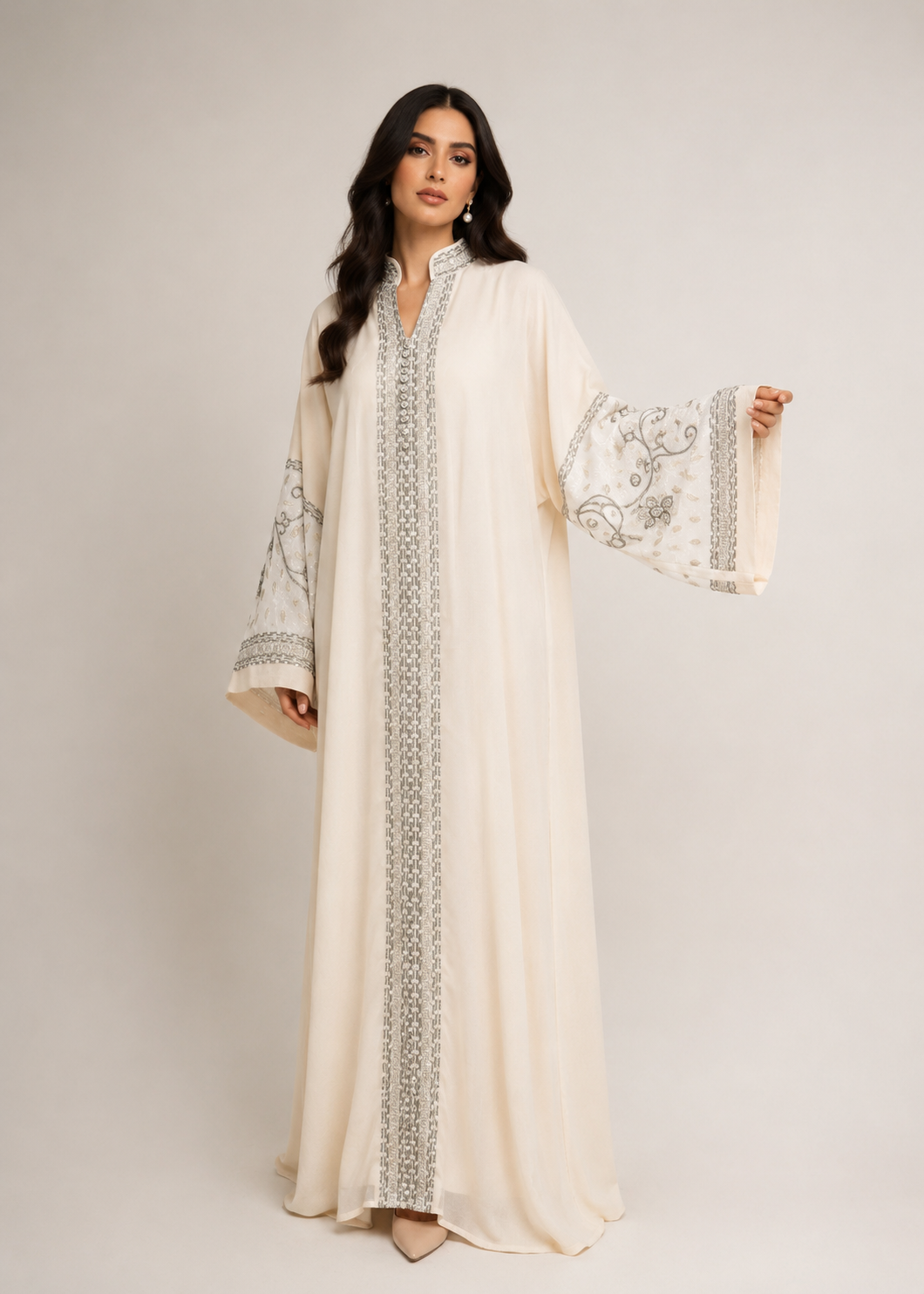 Sofia - Abaya écru brodée premium