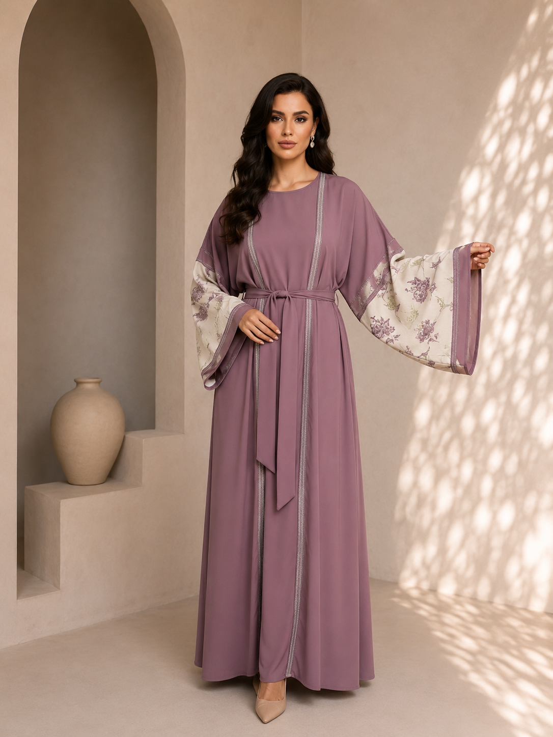 Hasna-Kimono Mauve Élégance Florale