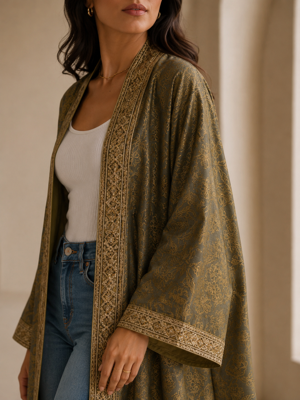 Nadia Kimono jacquard olive