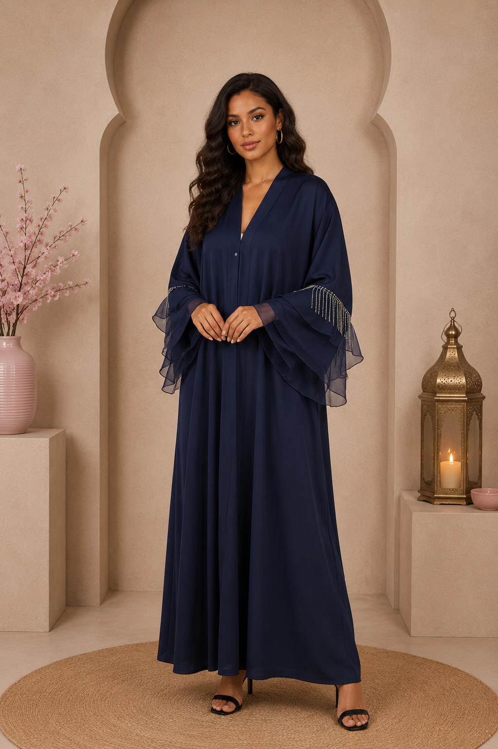 Rym Abaya Élégance – Manches Volantes & Détails Strass